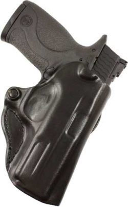 DESANTIS MINI SCABBARD HOLSTER - RH OWB LEATHER 1911 4-4.25 BLK