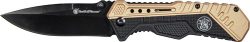 S&W KNIFE BLACK/FDE SPRING AST - 3.5" BLACK BLADE RUB/ALUM