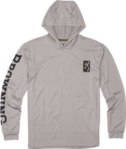 BROWNING HOODED L-SLEEVE TECH - T-SHIRT LIGHT GRAY LARGE