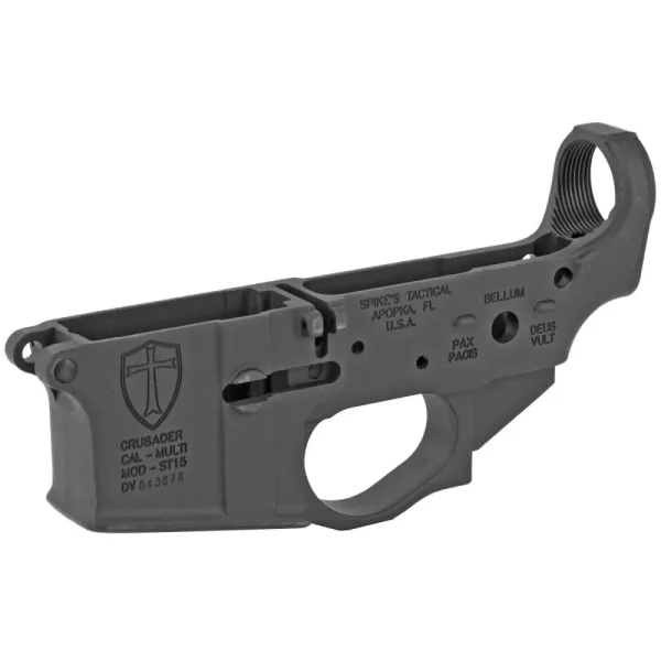 SPIKES TACTICAL STRIPPED LOWER RECEIVER MULTI CAL, CRUSADER LOGO - Image 2