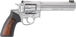 RUGER GP100 357MAG 6" ADJ. - SS RUBBER W/HARDWOOD 7-SHOT