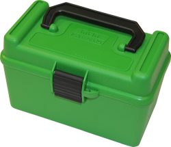 MTM DELUXE AMMO BOX 50-ROUNDS - LG RIFLE 220 SWIFT-30/06 GREEN