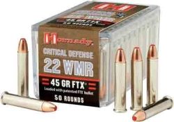 HORNADY CRITICAL DEFENSE 22WMR - 45GR FTX 1000FPS 50RD 40BX/CS