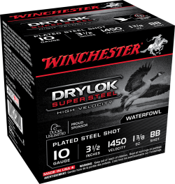 WINCHESTER DRYLOK SUPER STEEL 10G 31/2 13/8 BB 25RD BX 250RD CASE