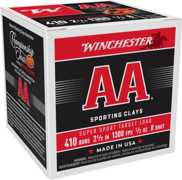 WINCHESTER AA SUPER SPORT 410GA 2.5" #8 SHOT 1/2OZ 25RD BX 250RD CS