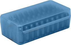 MTM AMMO BOX 9MM LUGER/380ACP - 50-ROUNDS SIDE SLIDE CL BLUE